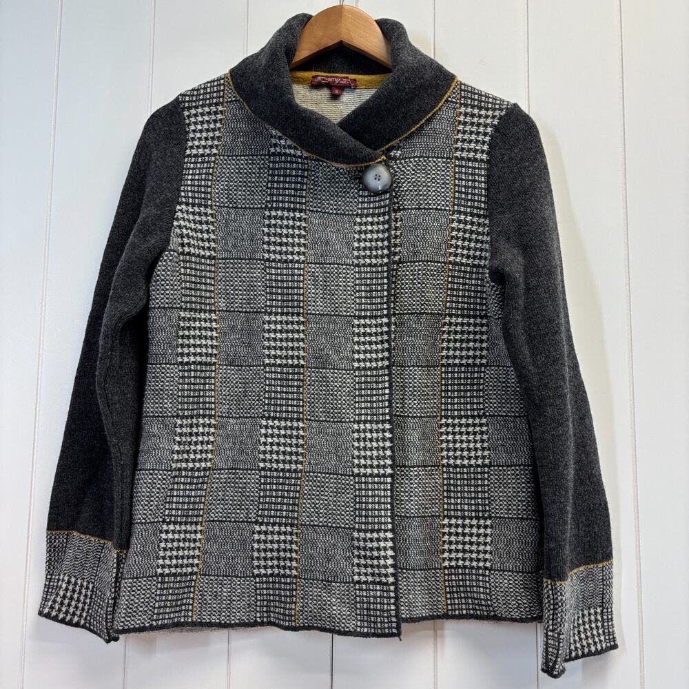 Betty Betty Womens‎ Dark Academia Houndstooth Wool Blend Cardigan Size S Italy